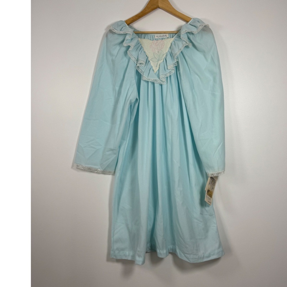 Vintage‎ GrandmaCore Komar Nightgown Women Large Light Blue Lace Floral NWT USA